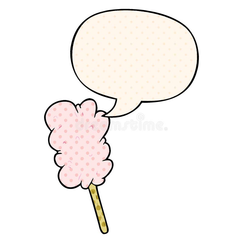 A Creative Cartoon Candy Floss on Stick and Speech Bubble in Comic Book