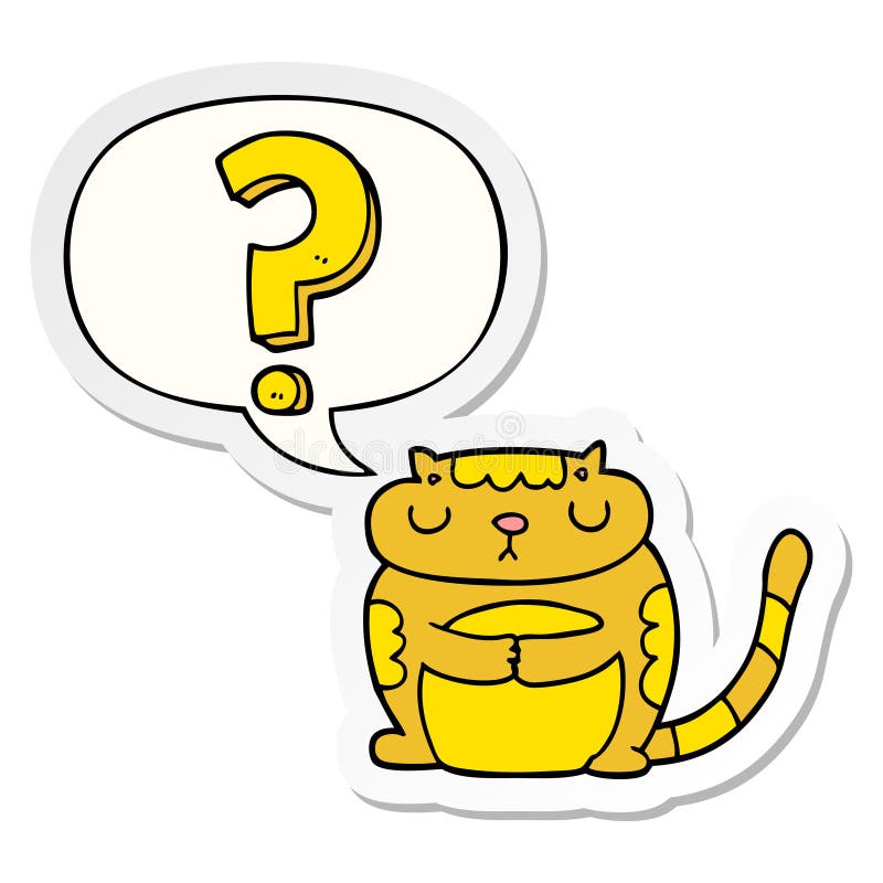 A creative cartoon cat and question mark and speech bubble sticker