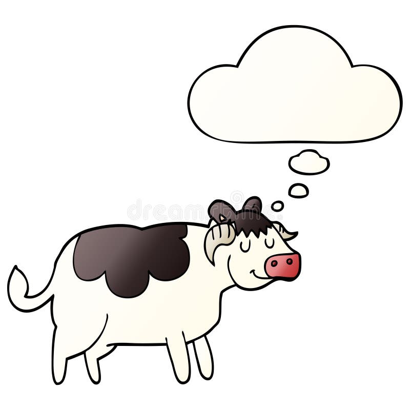 A creative cartoon cow and thought bubble in smooth gradient style
