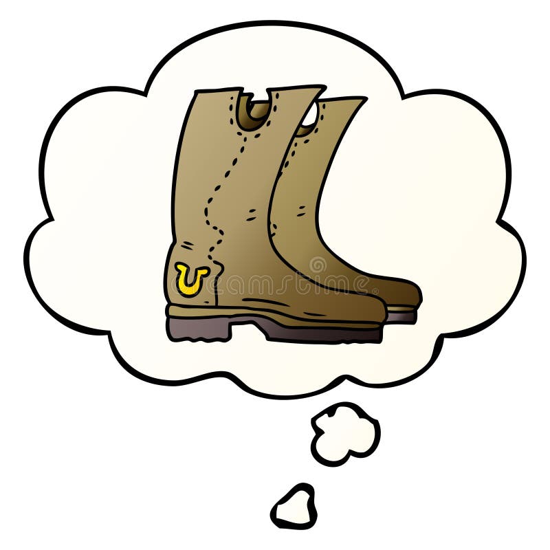A creative cartoon cowboy boots and thought bubble in smooth gradient style