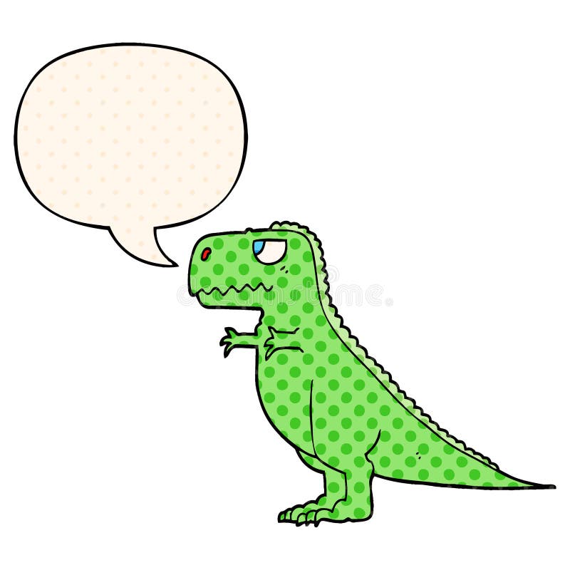 A creative cartoon dinosaur and speech bubble in comic book style