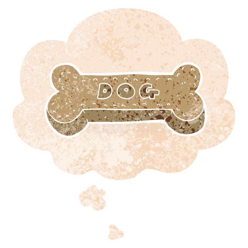 A Creative Cartoon Dog Biscuit and Thought Bubble in Retro Textured