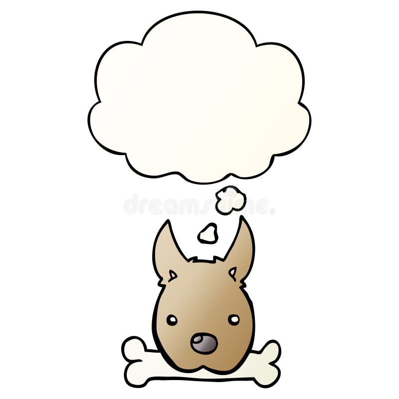 A creative cartoon dog with bone and thought bubble in smooth gradient style