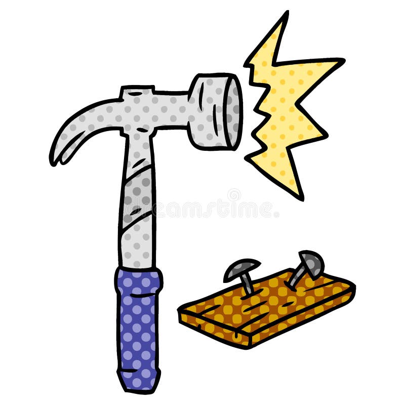 A Creative Cartoon Doodle of a Hammer and Nails Stock Vector