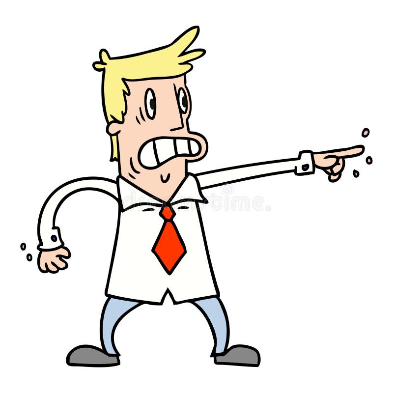 A creative cartoon doodle man pointing looking worried