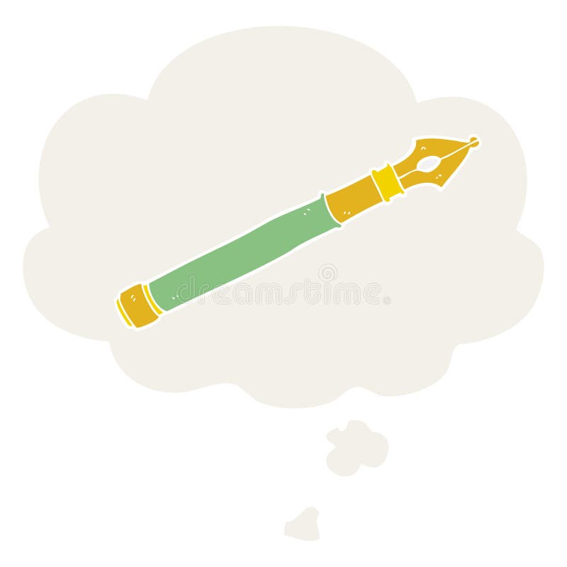 A Creative Cartoon Fountain Pen and Thought Bubble in Retro Style Stock ...