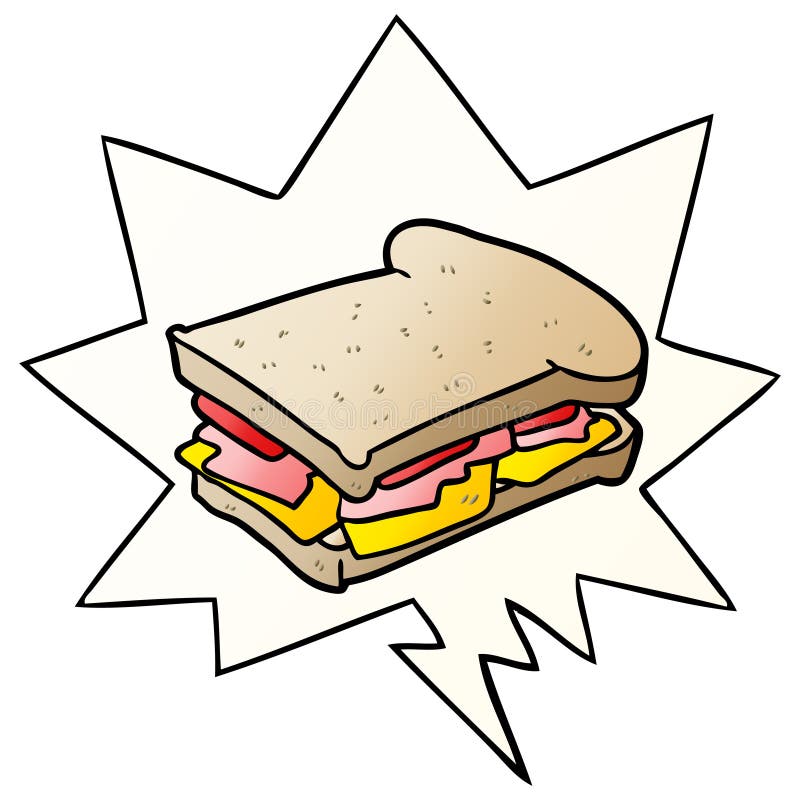 A Creative Cartoon Ham Cheese Tomato Sandwich and Speech Bubble in