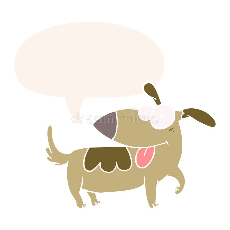A Creative Cartoon Happy Dog and Speech Bubble in Retro Style Stock