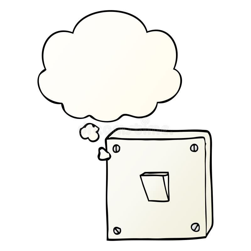 A creative cartoon light switch and thought bubble in smooth gradient style