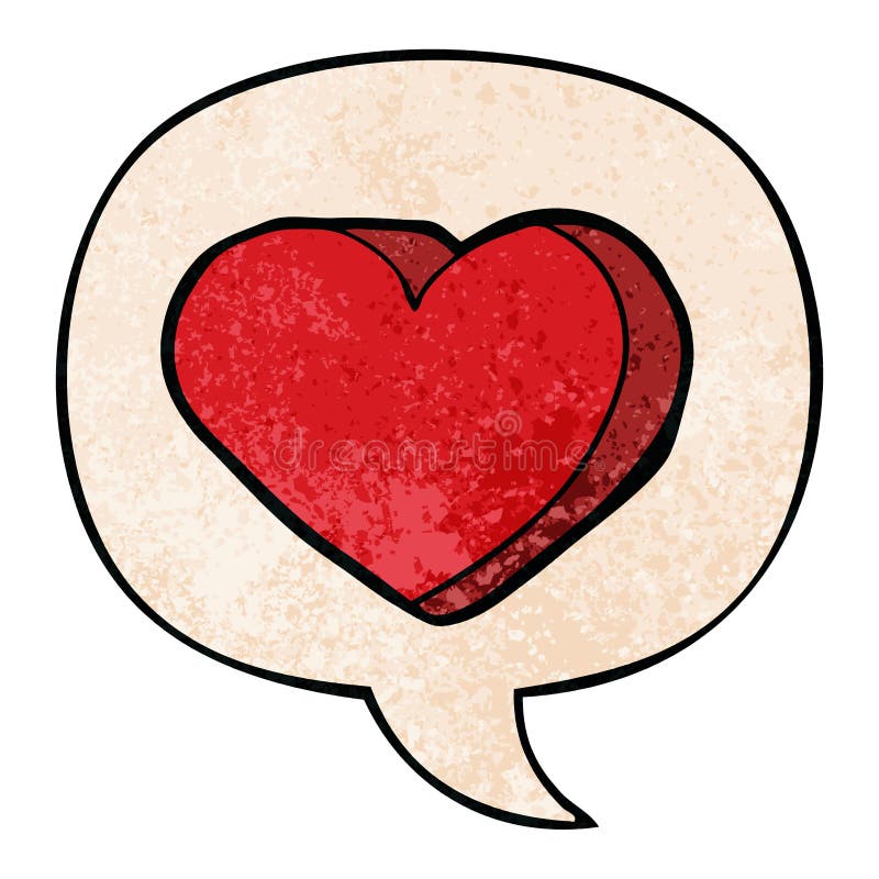 A creative cartoon love heart and speech bubble in retro texture style