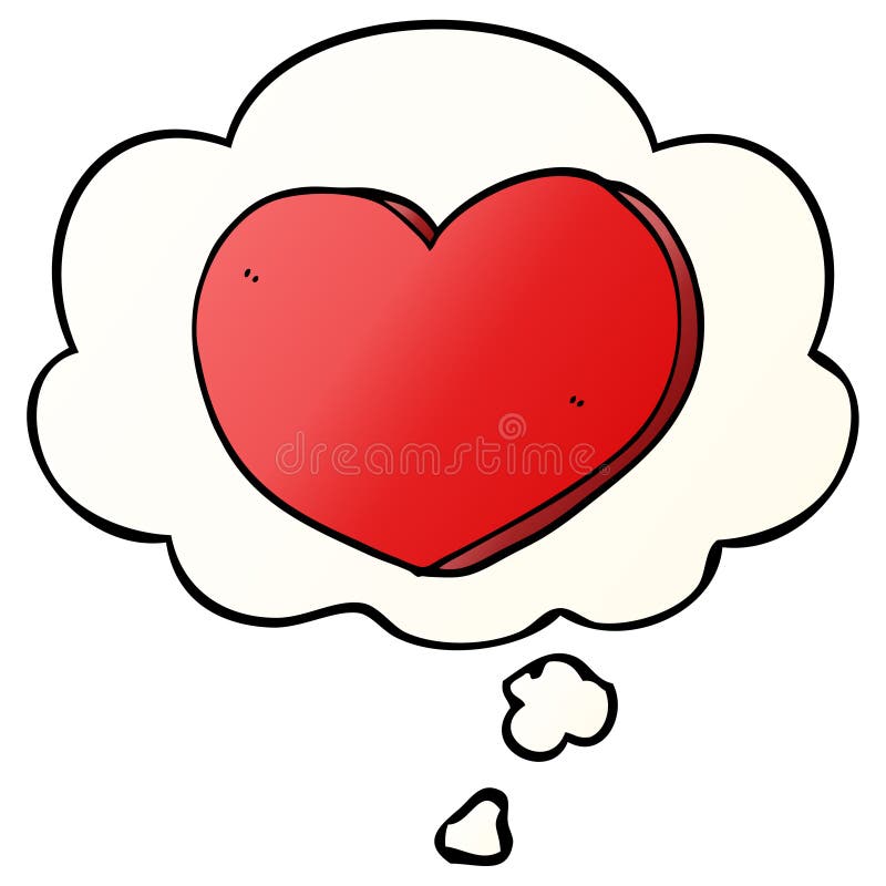 A creative cartoon love heart and thought bubble in smooth gradient style