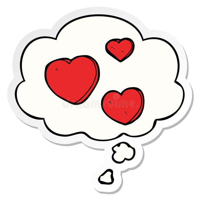 A creative cartoon love hearts and thought bubble as a printed sticker