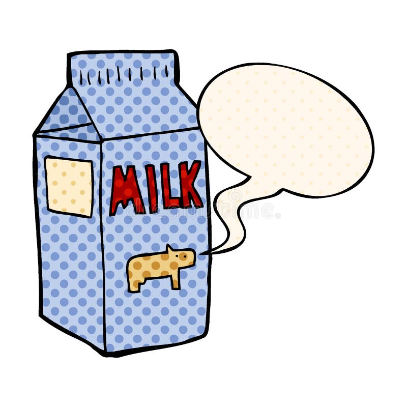 A creative cartoon milk carton and speech bubble in comic book style