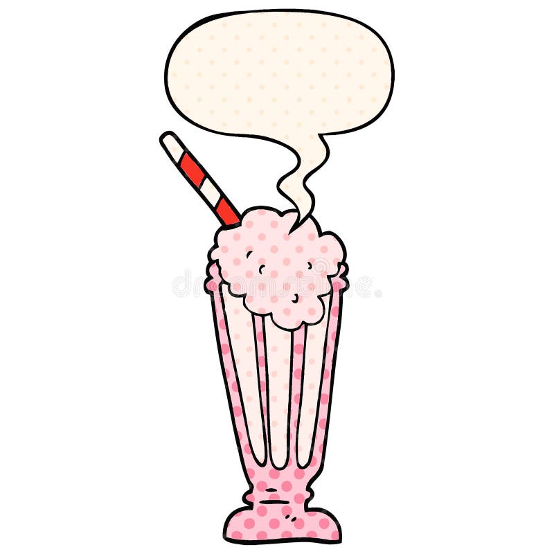 A creative cartoon milkshake and speech bubble in comic book style