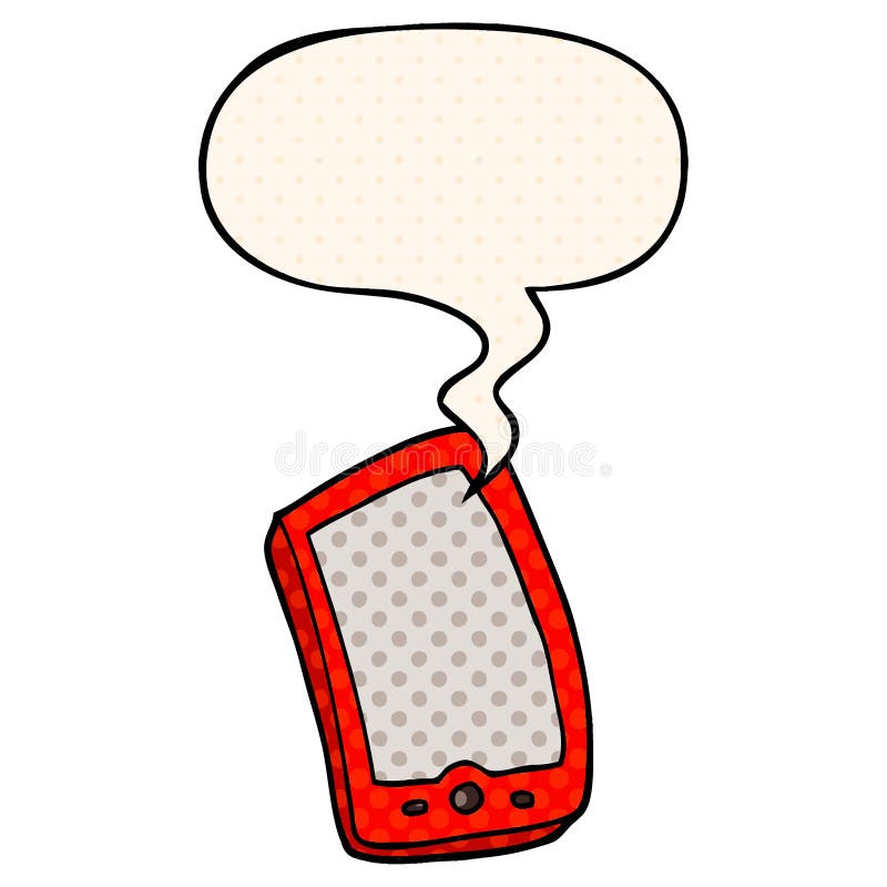 A creative cartoon mobile phone and speech bubble in comic book style