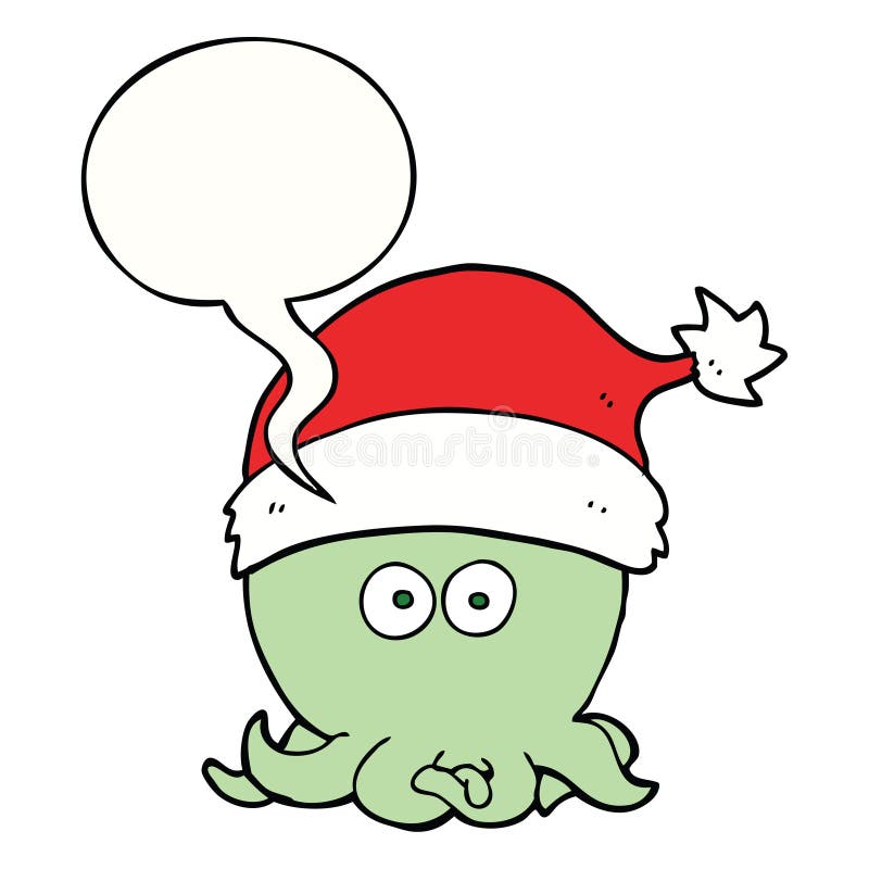 A creative cartoon octopus wearing christmas hat and speech bubble