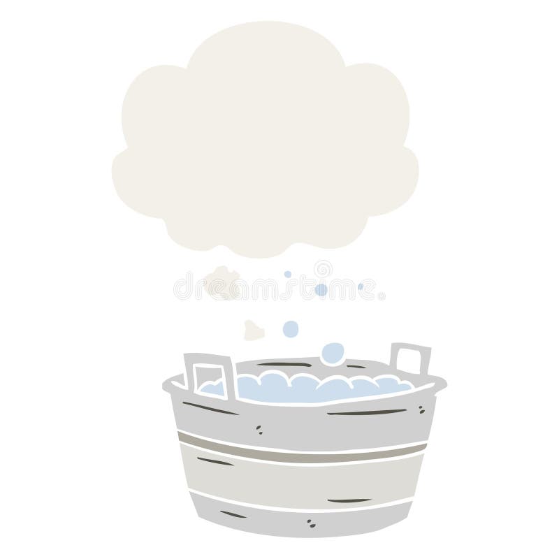 A Creative Cartoon Old Tin Bath and Thought Bubble in Retro Style Stock