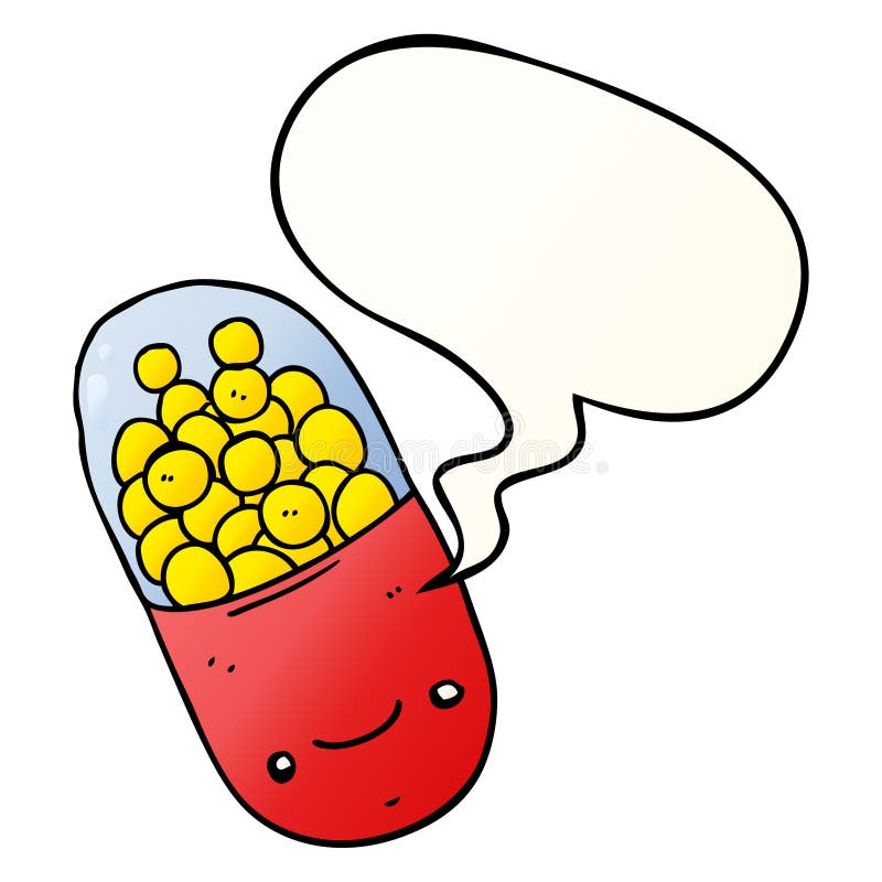 A creative cartoon pill and speech bubble in smooth gradient style