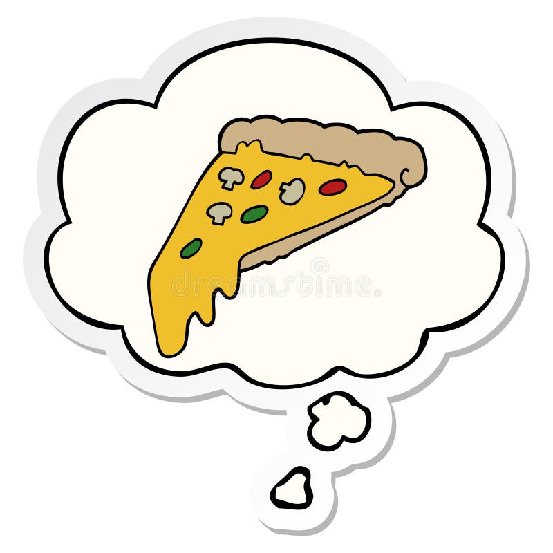 A Creative Cartoon Pizza Slice and Thought Bubble As a Printed Sticker