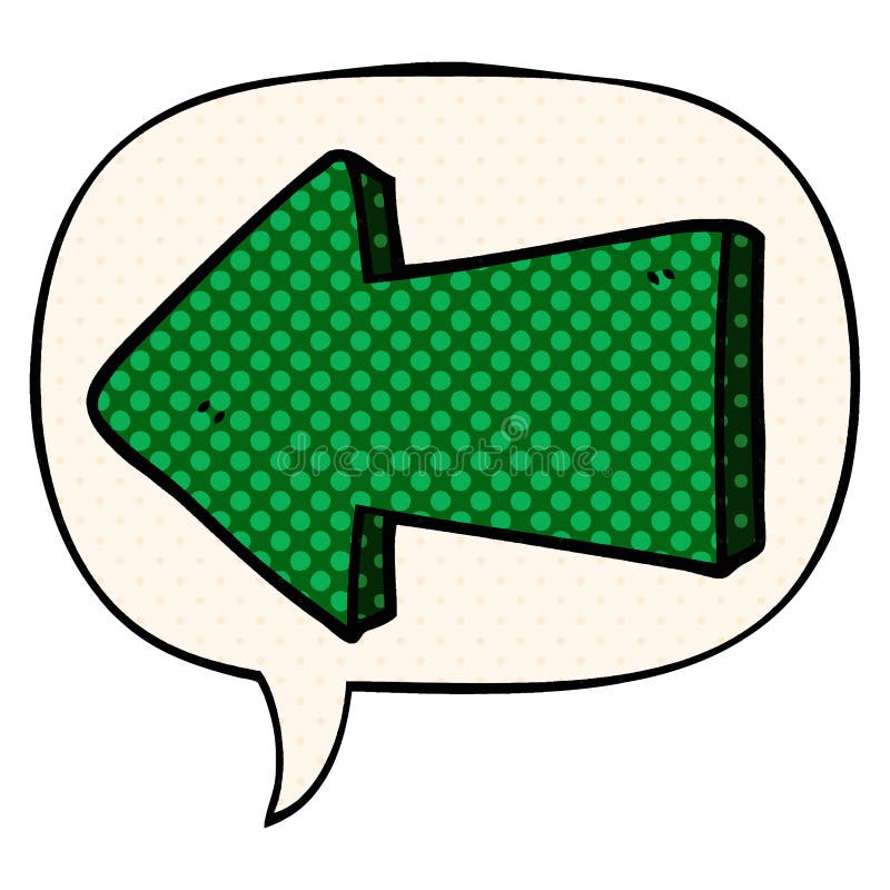 A creative cartoon pointing arrow and speech bubble in comic book style