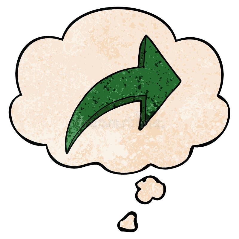 A creative cartoon pointing arrow and thought bubble in grunge texture pattern style