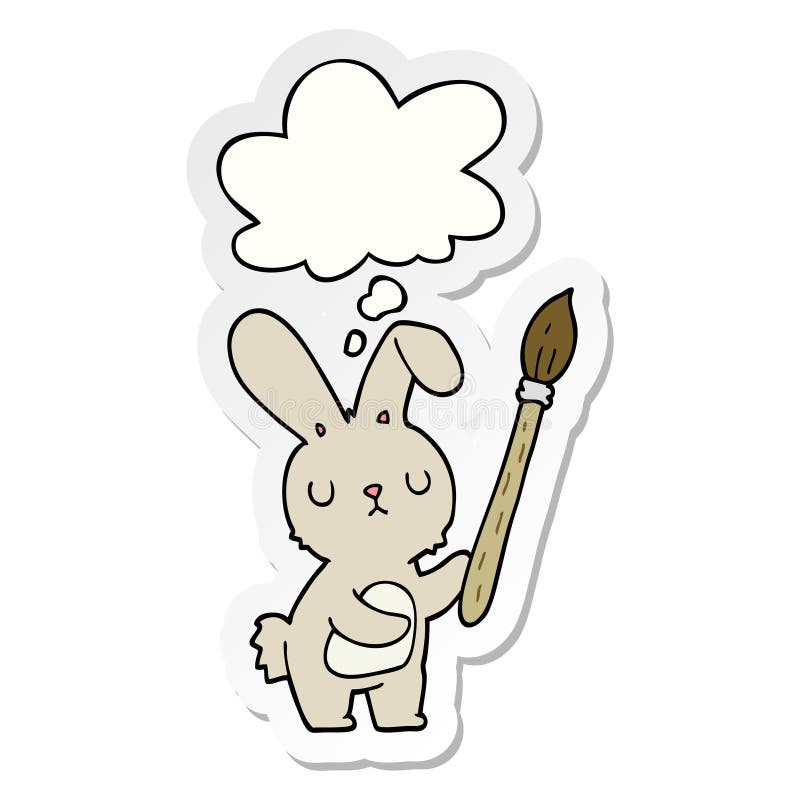 A Creative Cartoon Rabbit with Paint Brush and Thought Bubble As a