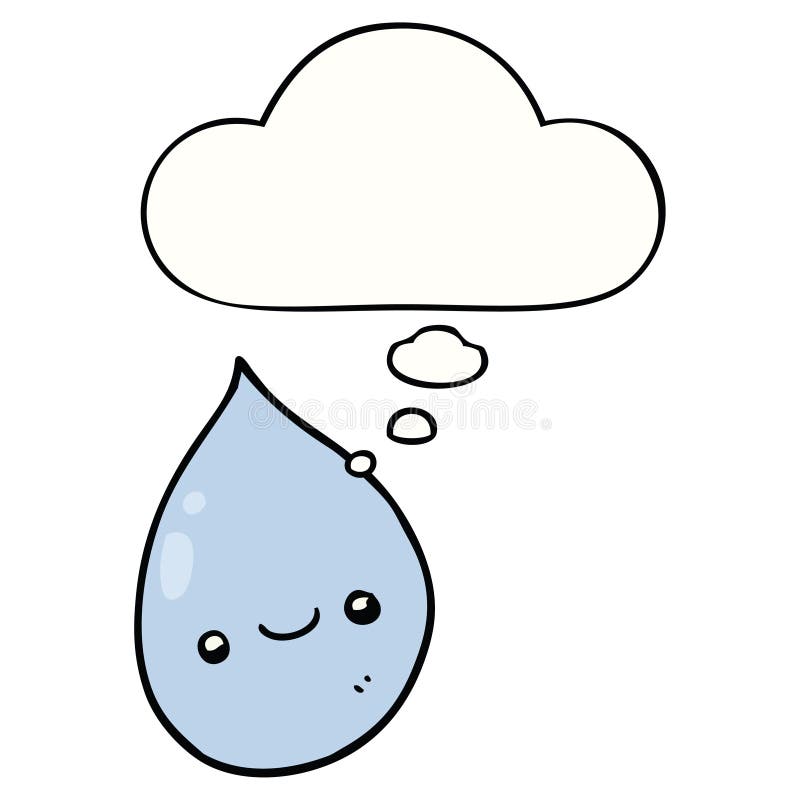 A creative cartoon raindrop and thought bubble