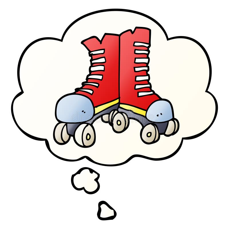 A creative cartoon roller boots and thought bubble in smooth gradient style