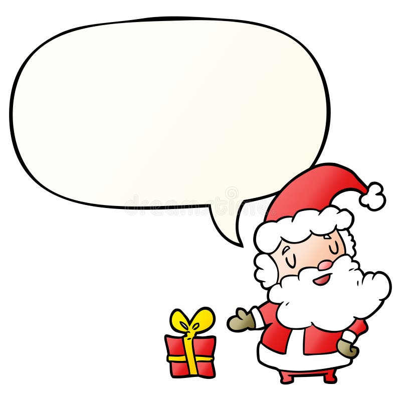 A creative cartoon santa claus and present and speech bubble in smooth gradient style