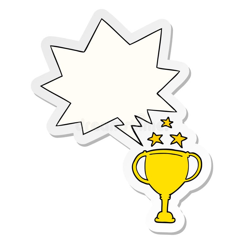 A creative cartoon sports trophy and speech bubble sticker