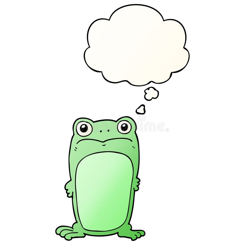 A creative cartoon staring frog and thought bubble in smooth gradient style