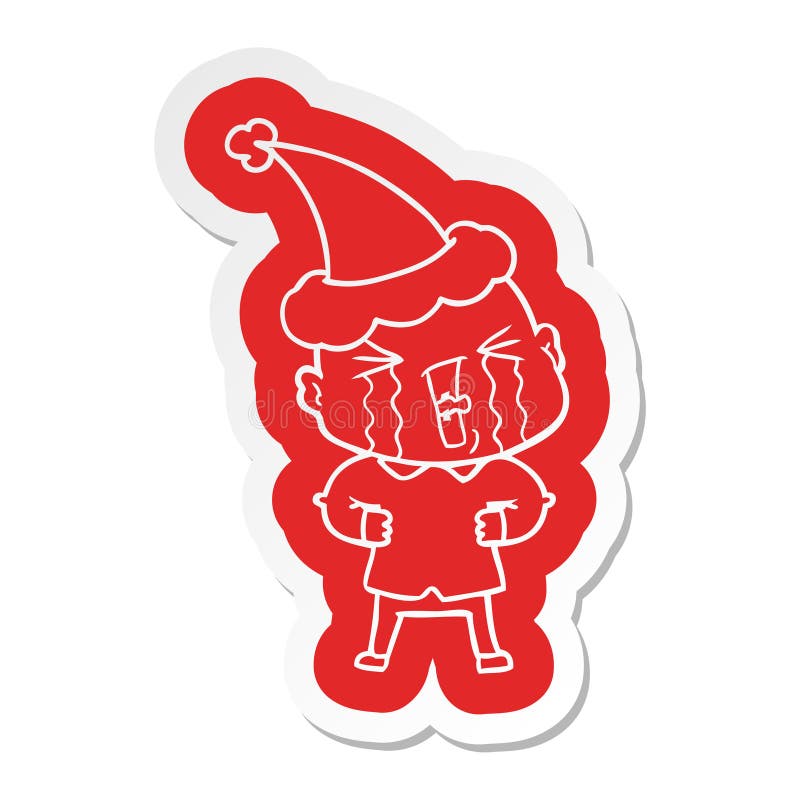 A creative cartoon sticker of a crying bald man wearing santa hat royalty free illustration A creative cartoon sticker of a crying bald man wearing santa hat royalty free illustration