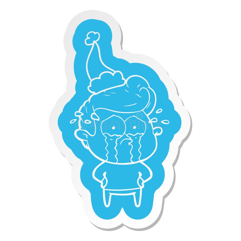 A creative cartoon sticker of a crying man wearing santa hat vector illustration A creative cartoon sticker of a crying man wearing santa hat vector illustration