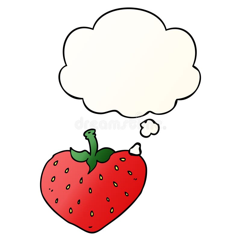 A Creative Cartoon Strawberry and Thought Bubble in Smooth Gradient