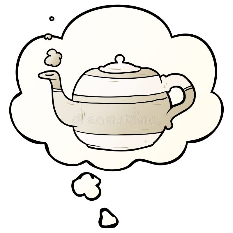 A creative cartoon teapot and thought bubble in smooth gradient style