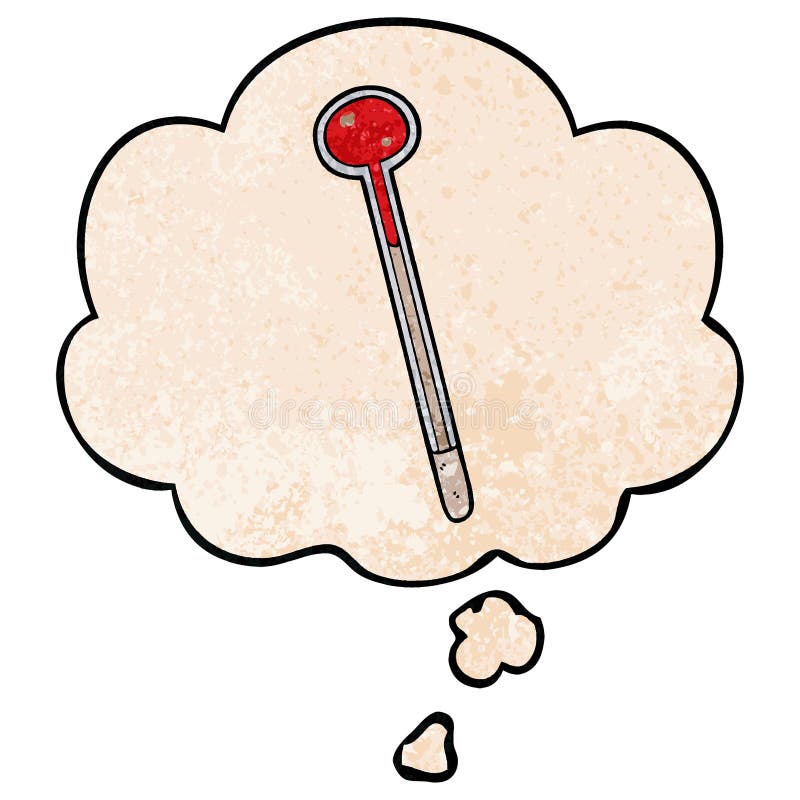 A creative cartoon thermometer and thought bubble in grunge texture pattern style