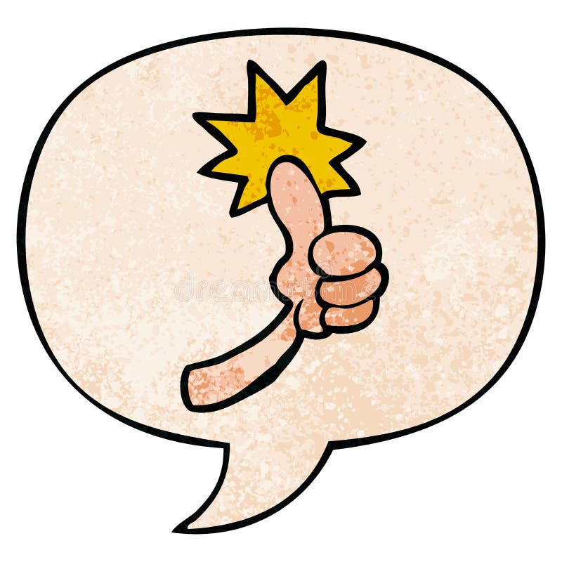 A creative cartoon thumbs up sign and speech bubble in retro texture style