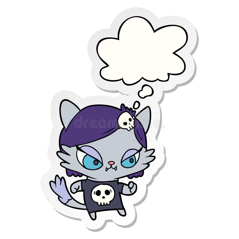 A creative cartoon tough cat girl and thought bubble as a printed sticker