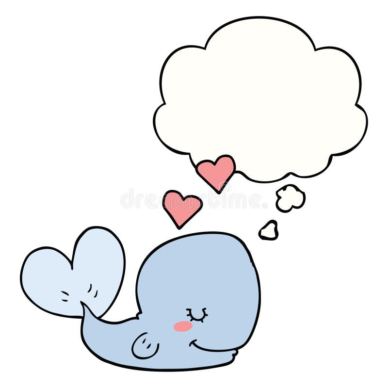 A creative cartoon whale in love and thought bubble