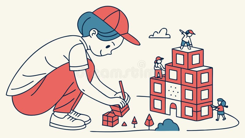 Creative Child Building with Colorful Blocks Playtime, vector design Generative AI stock illustration