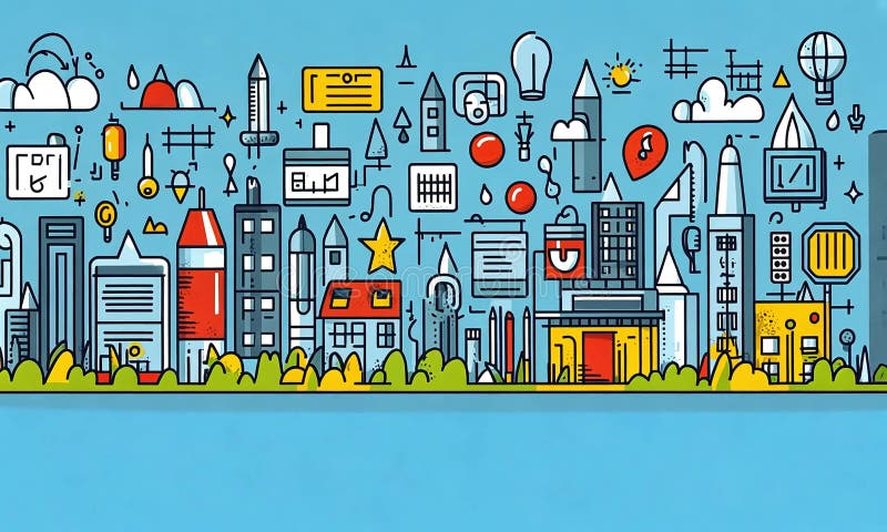 Creative city skyline filled with design elements royalty free illustration
