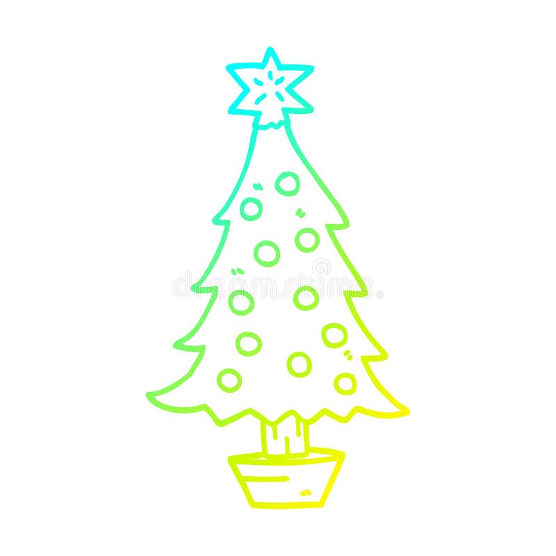 Christmas Xmas Tree Pine Holiday Cartoon Cold Line Gradient
