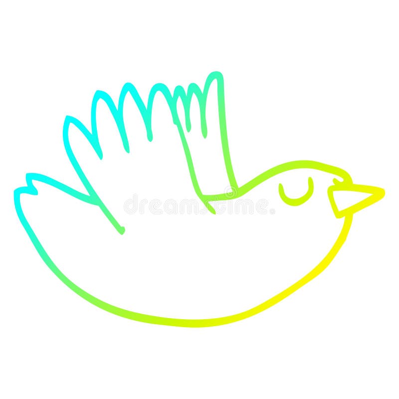 A creative cold gradient line drawing cartoon flying bird