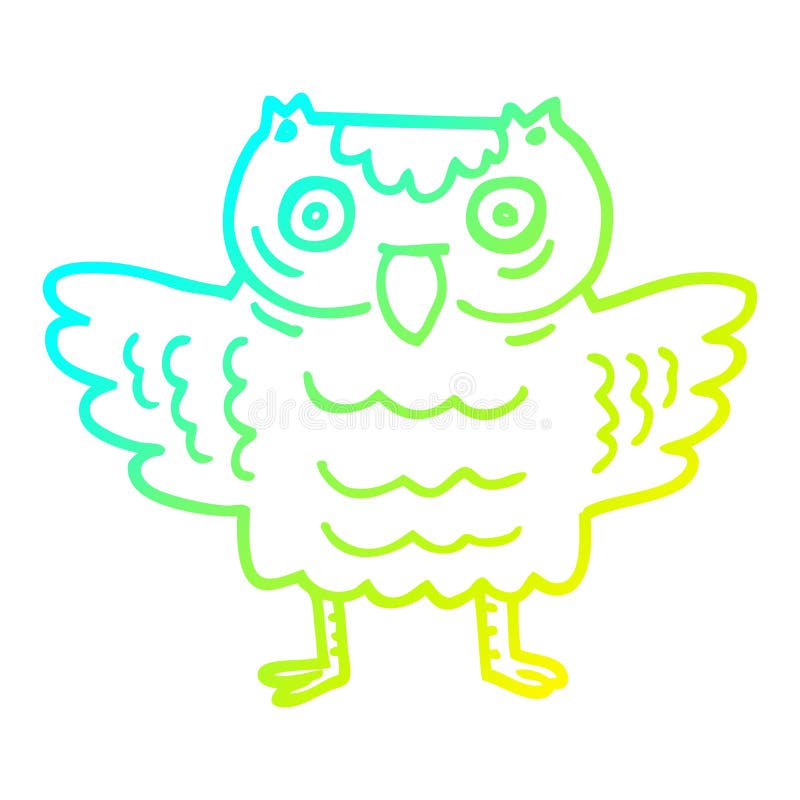 Owl Funny Bird Cartoon Cold Line Gradient Spectrum Doodle Drawing