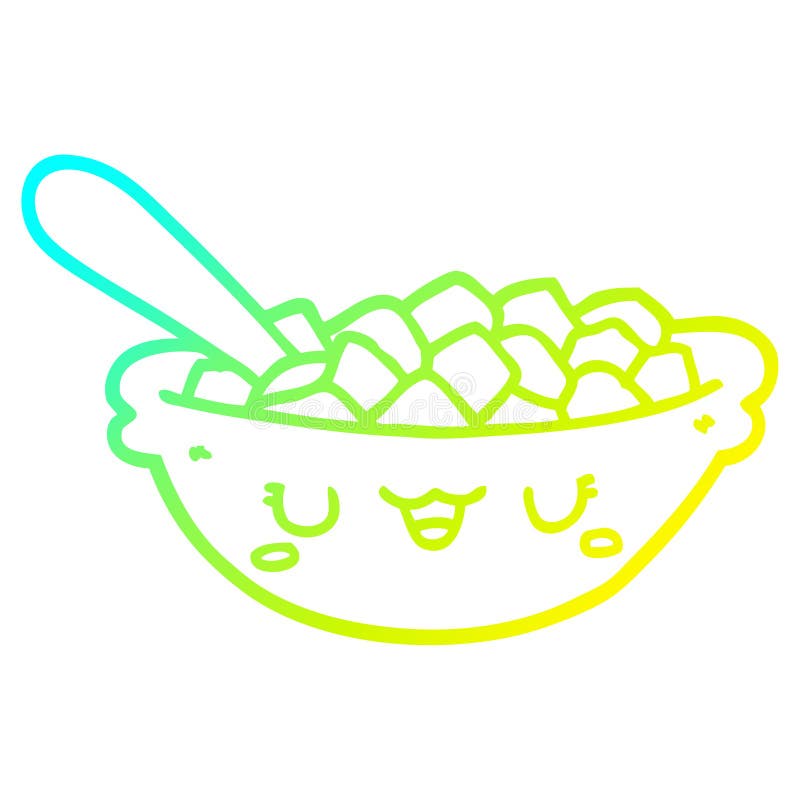 A Creative Cold Gradient Line Drawing Cute Cartoon Bowl of Cereal Stock