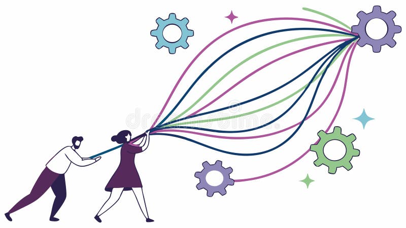 Creative Collaboration, People Interacting with Abstract Lines, vector design Generative AI vector illustration