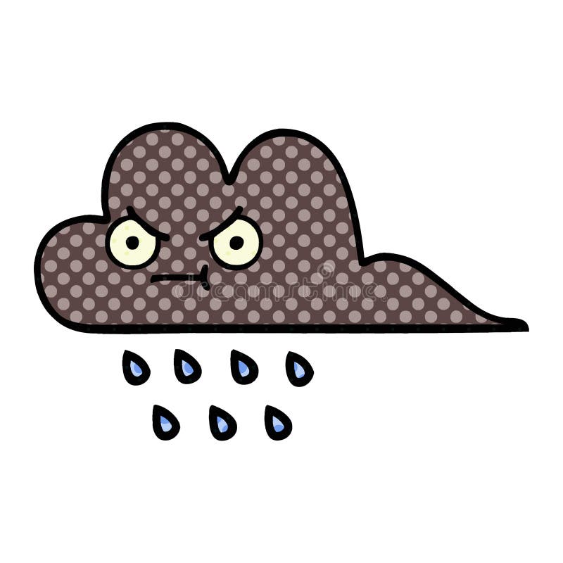 A creative comic book style cartoon storm rain cloud stock illustration