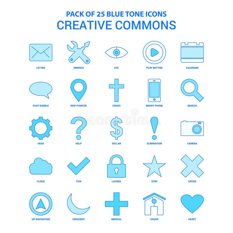 Creative Commons Tone Icon Pack azul - 25 grupos do ícone ilustração stock Creative Commons Tone Icon Pack azul - 25 grupos do ícone ilustração stock