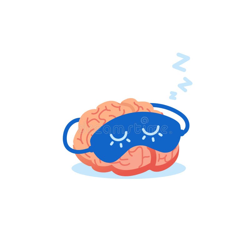 Creative composition of the brain with a sleep mask isolated on a white background. Metaphor concept. Brain sleeping vectors