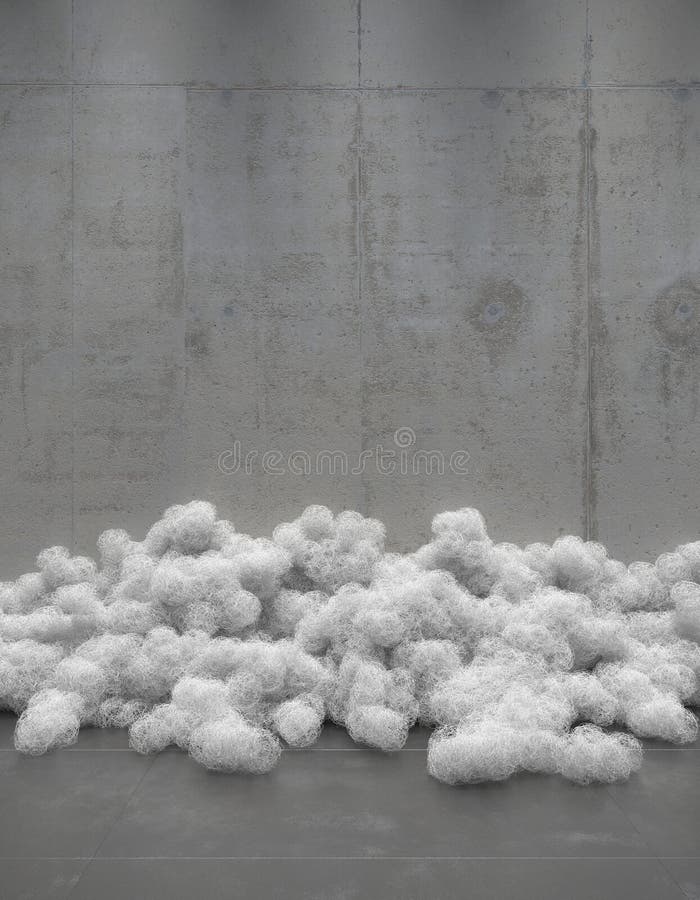 Creative composition of heaps of round skeins of wire on the background of an empty concrete wall. Installation of contemporary royalty free illustration